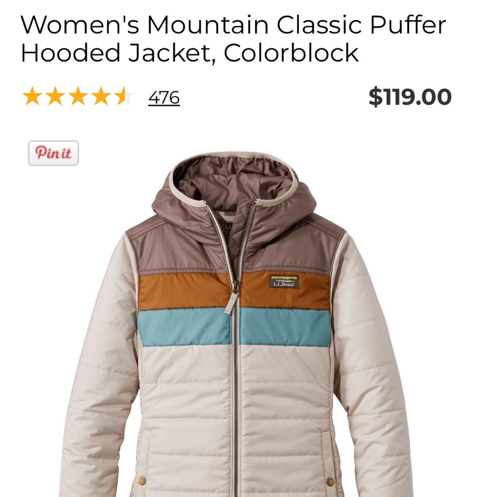 LL bean color block puffer coat